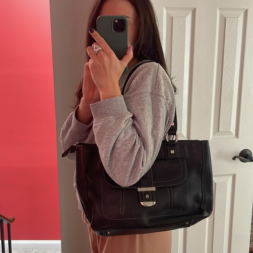 Vintage Etienne Aigner Black Leather Structured Satchel Handbag - Picture 2 of 8